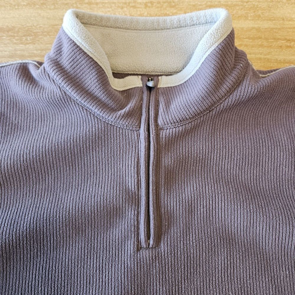 Life is Good  Brown Ribbed pull‎ over zip sweater mens large